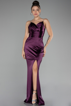 Purple Slit Long Satin Evening Dress ABU4210