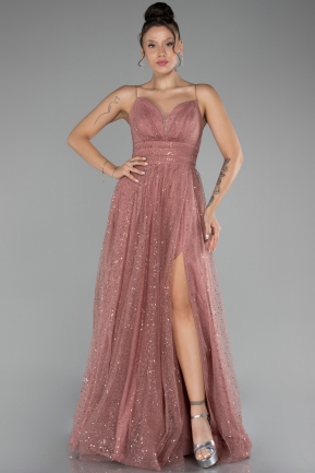 Powder Color Slit Long Glitter Prom Gown ABU4152