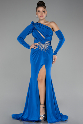 Sax Blue One Sleeve Long Evening Dress ABU3851