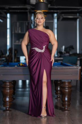 Long Cherry Colored Plus Size Engagement Dress ABU4148