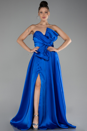 Long Sax Blue Satin Evening Dress ABU4222