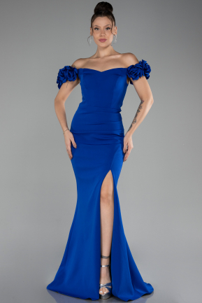 Sax Blue Off The Shoulder Long Mermaid Evening Gown ABU4176