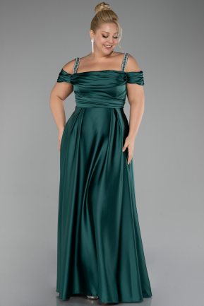 Green Long Satin Plus Size Evening Dress ABU3277