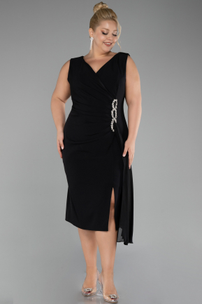 Black Sleeveless Midi Plus Size Invitation Dress ABK2057