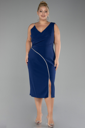 Navy Blue Sleeveless Midi Plus Size Invitation Dress ABK2059