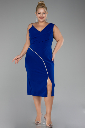 Sax Blue Sleeveless Midi Plus Size Invitation Dress ABK2059