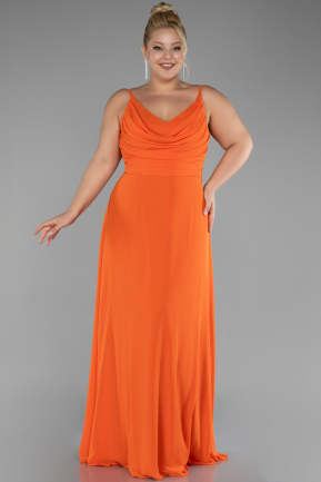 Long Orange Chiffon Plus Size Prom Dress ABU4166