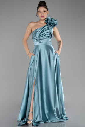 Mint Long Satin Evening Dress ABU4189