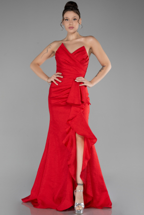 Red Strapless Slit Long Prom Gown ABU4247