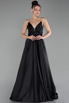 Black Strapless Long Satin Prom Gown ABU4245