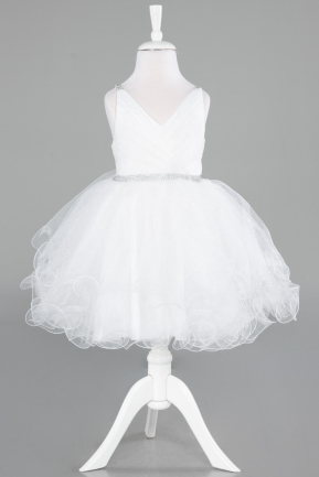 White Short Girl Dress ABK2142