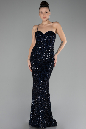 Navy Blue Long Scaly Mermaid Evening Gown ABU4252