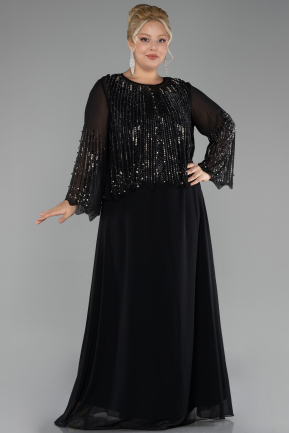 Long Black Chiffon Plus Size Evening Gown ABU4254