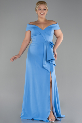 Indigo Boat Neck Slit Long Plus Size Evening Dress ABU4200