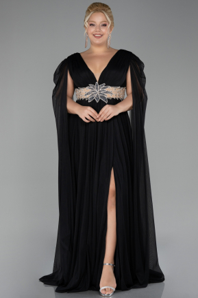 Long Black Plus Size Engagement Dress ABU4259