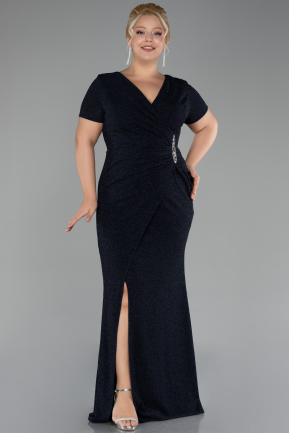 Navy Blue Short Sleeve Long Silvery Plus Size Evening Dress ABU4101