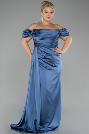 Long Indigo Satin Plus Size Evening Dress ABU1626