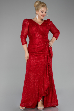 Red Capri Sleeve Long Sequin Plus Size Evening Dress ABU4106