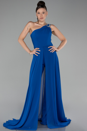 Sax Blue Long Chiffon Party Evening Jumpsuit ABT116