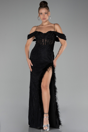 Black Slit Underwire Long Lace Evening Gown ABU4270