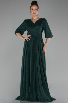 Emerald Green Short Sleeve V-Neck Long Glitter Evening Dress ABU4275