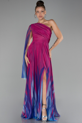 Plum One Shoulder Patterned Long Prom Dress ABU4279