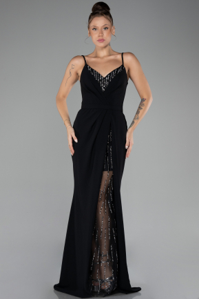 Black Straps Long Plus Size Evening Gown ABU4300