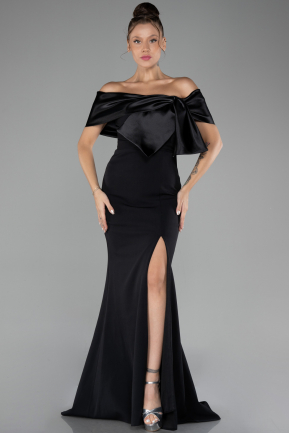 Black Off The Shoulder Slit Long Mermaid Evening Gown ABU4296