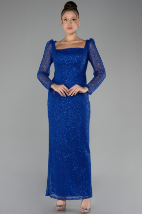 Sax Blue Long Sleeve Sequin Midi Plus Size Evening Dress ABK2138