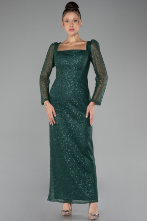 Emerald Green Long Sleeve Sequin Midi Plus Size Evening Dress ABK2138