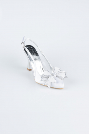 Silver Satin Evening Shoe MJS4100