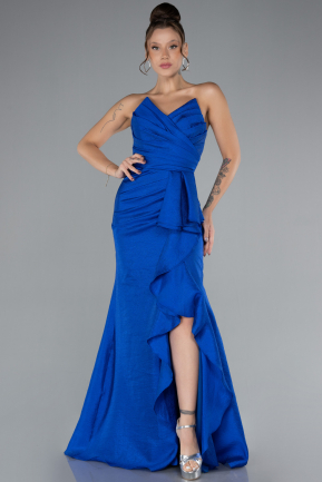 Sax Blue Strapless Slit Long Prom Gown ABU4247