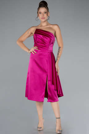 Fuchsia Strapless Midi Satin Cocktail Dress ABK2160