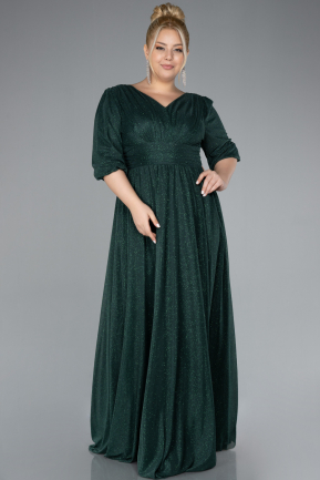 Emerald Green Short Sleeve V-Neck Long Glitter Evening Dress ABU4275