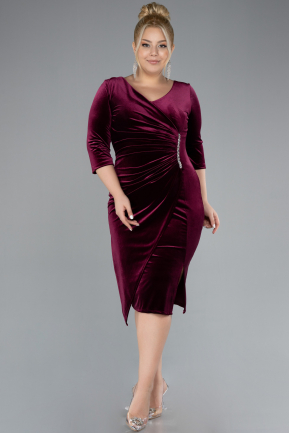 Burgundy Midi Velvet Plus Size Cocktail Dress ABK2156