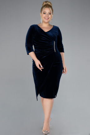 Navy Blue Midi Velvet Plus Size Cocktail Dress ABK2156