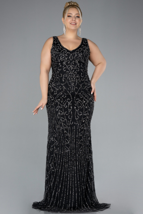 Black Sleeveless Stoned Long Plus Size Prom Gown ABU4008