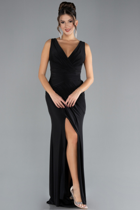 Black Sleeveless Slit Long Evening Dress ABU4323