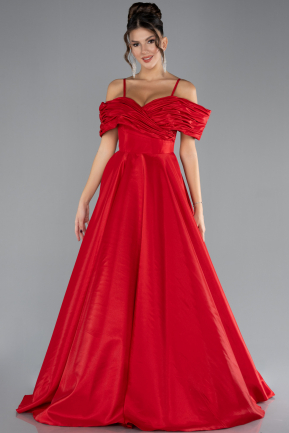 Red Boat Neck Long Princess Evening Dress ABU4334