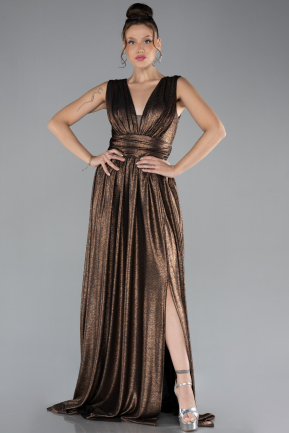 Copper Sleeveless Slit Long Glitter Evening Dress ABU4377