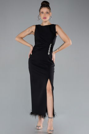 Black Sleeveless Slit Midi Party Dress ABK2169