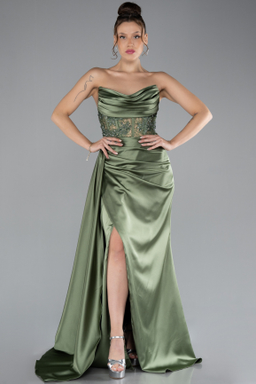 Olive Drab Long Satin Evening Dress ABU4366