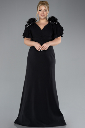 Black Short Sleeve V Neck Long Plus Size Evening Dress ABU4353