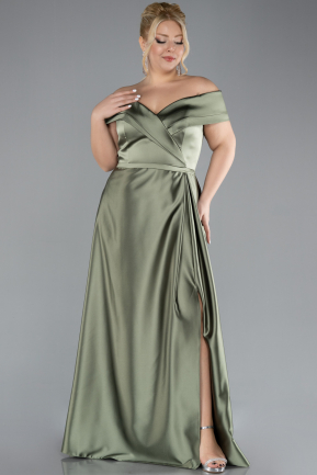 Olive Drab Long Satin Plus Size Evening Dress ABU2355