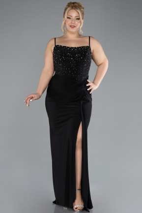 Black Strapless Slit Long Plus Size Evening Dress ABU4319