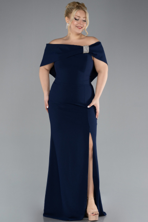 Long Navy Blue Plus Size Evening Gown ABU3945