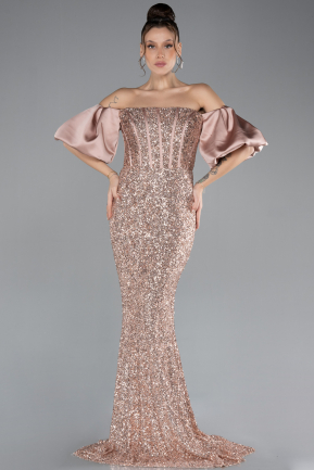 Copper Strapless Sleeve Accessories Long Scaly Evening Gown ABU4308