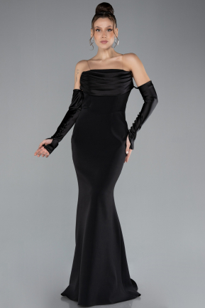 Black Strapless Sleeve Accessories Long Mermaid Prom Dress ABU4398