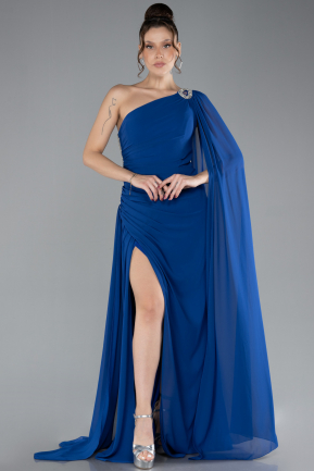 Long Sax Blue Chiffon Formal Plus Size Dress ABU4407