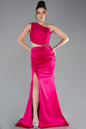 Long Fuchsia Satin Prom Gown ABU4409